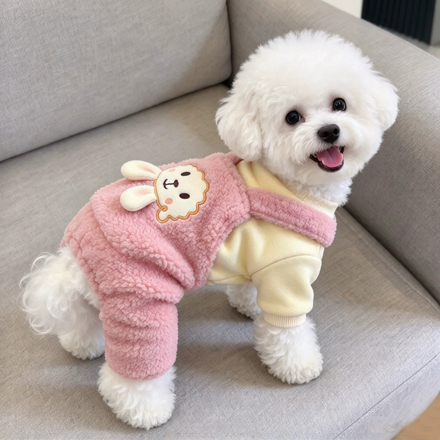 狗狗衣服小羊四脚衣秋冬装加绒加厚保暖棉衣泰迪比熊小型犬背带裤