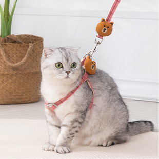 猫咪牵引绳外出专用防挣脱遛猫绳子可调节小猫胸背带小型犬遛狗绳