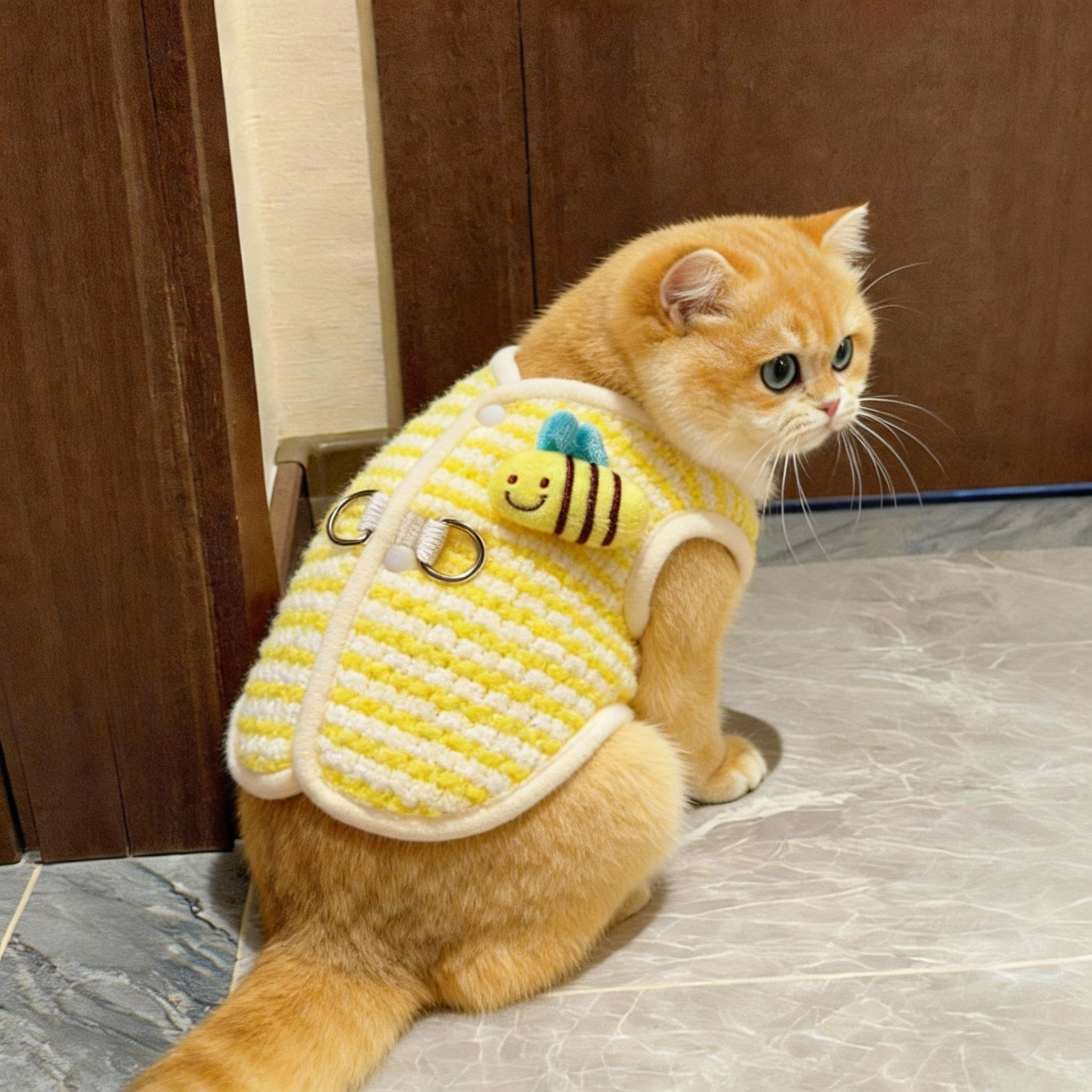 猫咪衣服秋冬可爱蜜蜂马甲可牵引