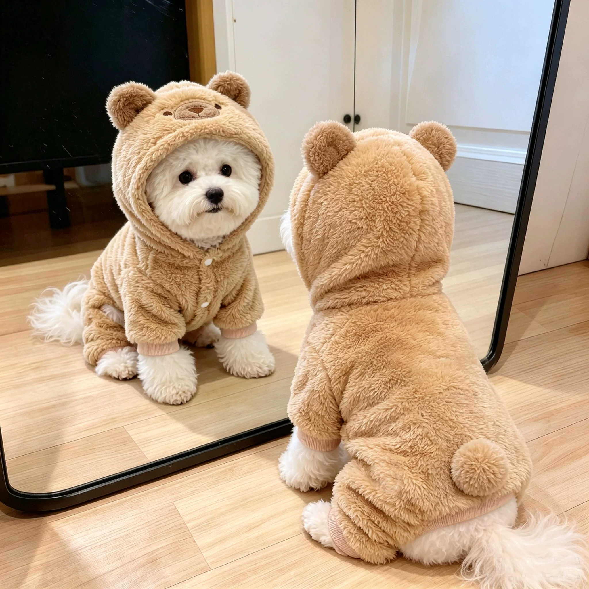 狗狗衣服秋冬季加绒加厚保暖小熊四脚衣泰迪比熊小型幼犬宠物棉衣