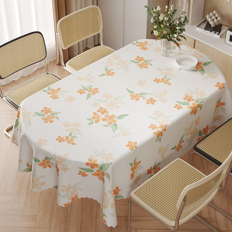 椭圆形桌布防水防油免洗防烫餐桌桌布2024新款家用氛围感茶几台布