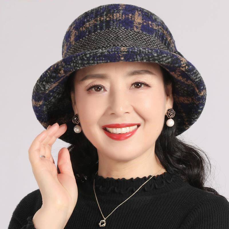 中老年人帽子女秋冬季女士毛呢盆帽加厚中年妈妈渔夫帽老人奶奶帽