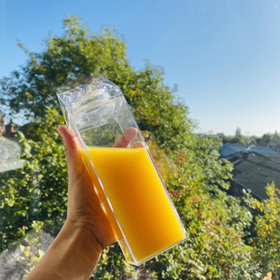 牛奶杯透明PS塑料方形水杯创意牛奶瓶1000ml500ml塑料杯子97369