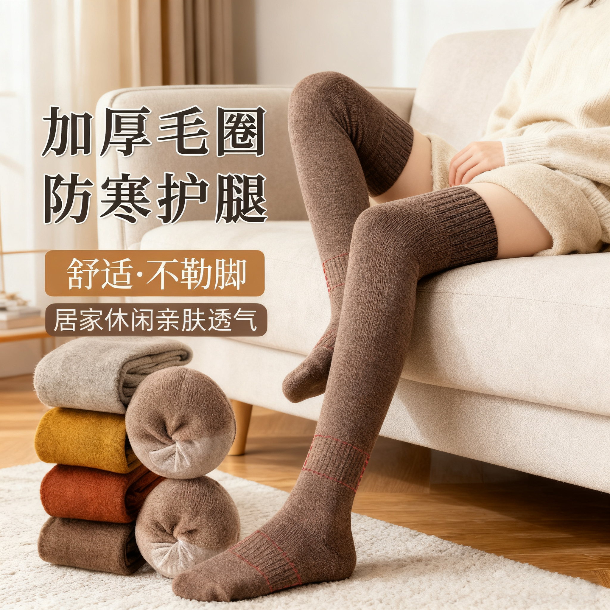 冬季过膝袜子女秋冬款长筒袜加绒加厚保暖月子护膝大腿袜仿羊毛绒