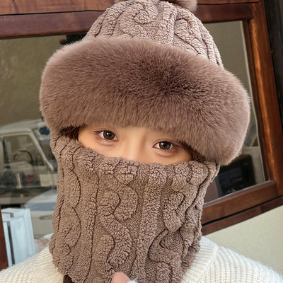 帽子围脖一体女冬2025新款加绒加厚骑车防风防寒电动车保暖套头帽