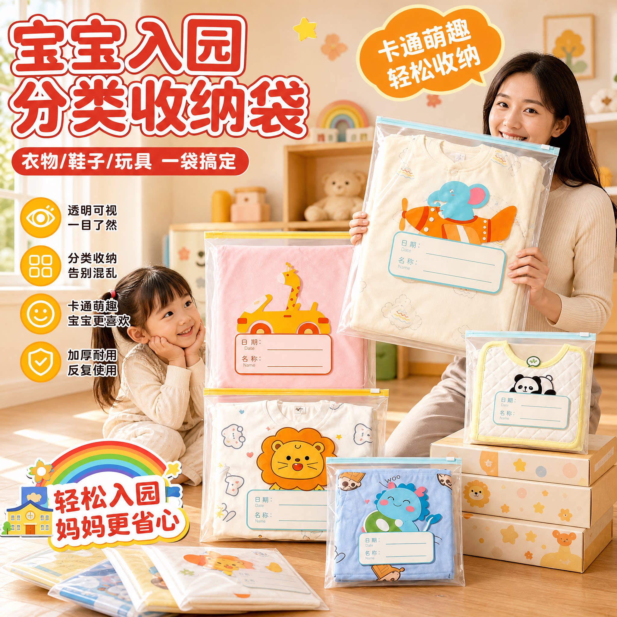 幼儿园衣服收纳袋儿童必备用品防尘防水密封旅行脏衣服分装袋衣物