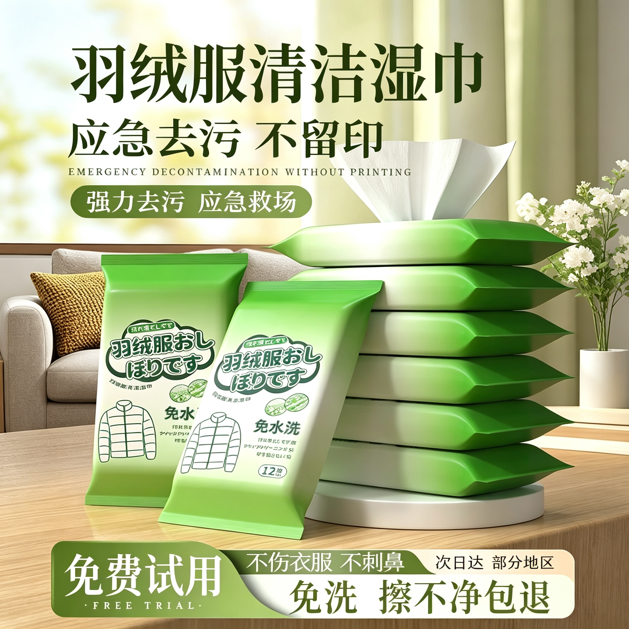 羽绒服清洁湿巾免水洗强力去污不留痕专用清洗剂擦衣物去渍神器冬