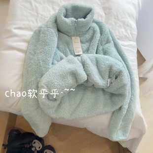 薄荷绿秋冬外套女装 毛绒珊瑚绒女生厚外套 保暖加绒长绒摇粒绒长袖