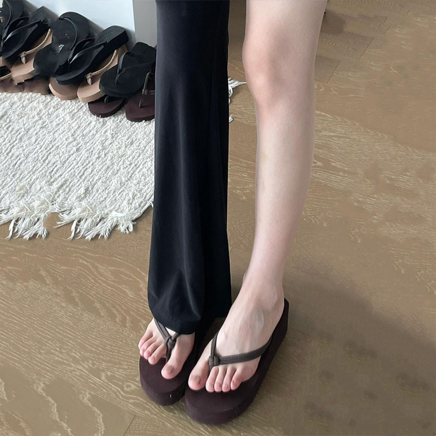 棕色厚底人字拖鞋女夏浅