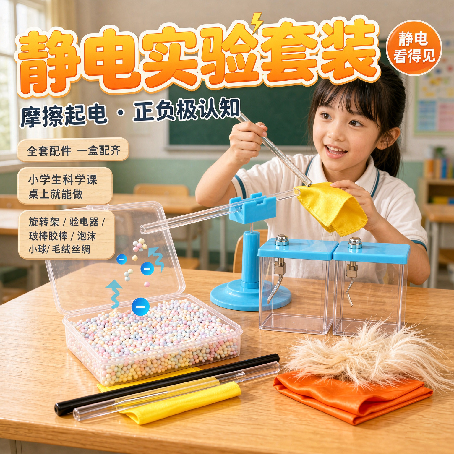 静电感应摩擦起电实验器材套装材料幼儿园小学物理科学区教学仪器