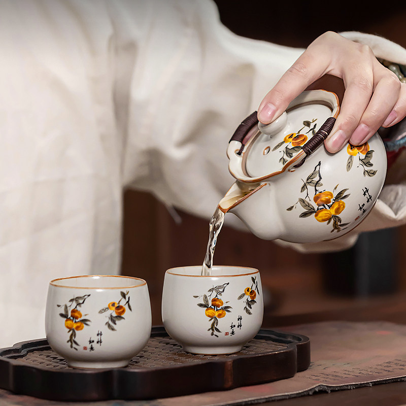 汝窑手抓壶功夫茶泡茶壶高端防烫盖碗套装泡茶茶具陶瓷茶壶送长辈