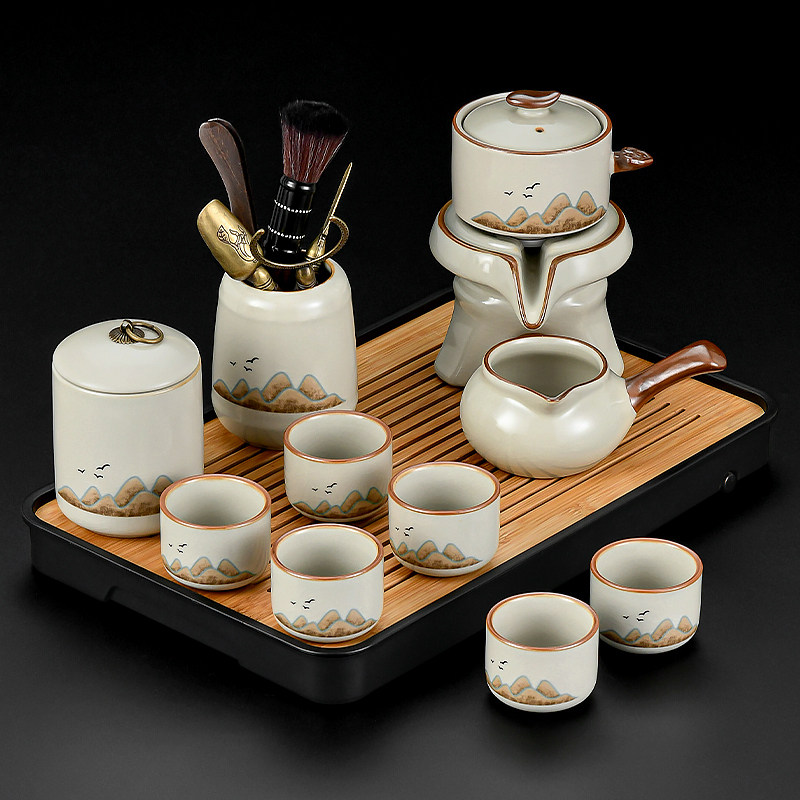 2025年新型汝窑功夫茶具磨石自动懒茶制手工艺品茶壶饮茶
