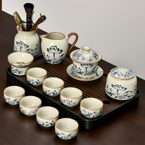 青荷汝窑功夫茶具套装轻奢高档