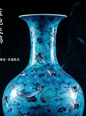 景德镇仿古珐琅彩飞鹤陶瓷花瓶