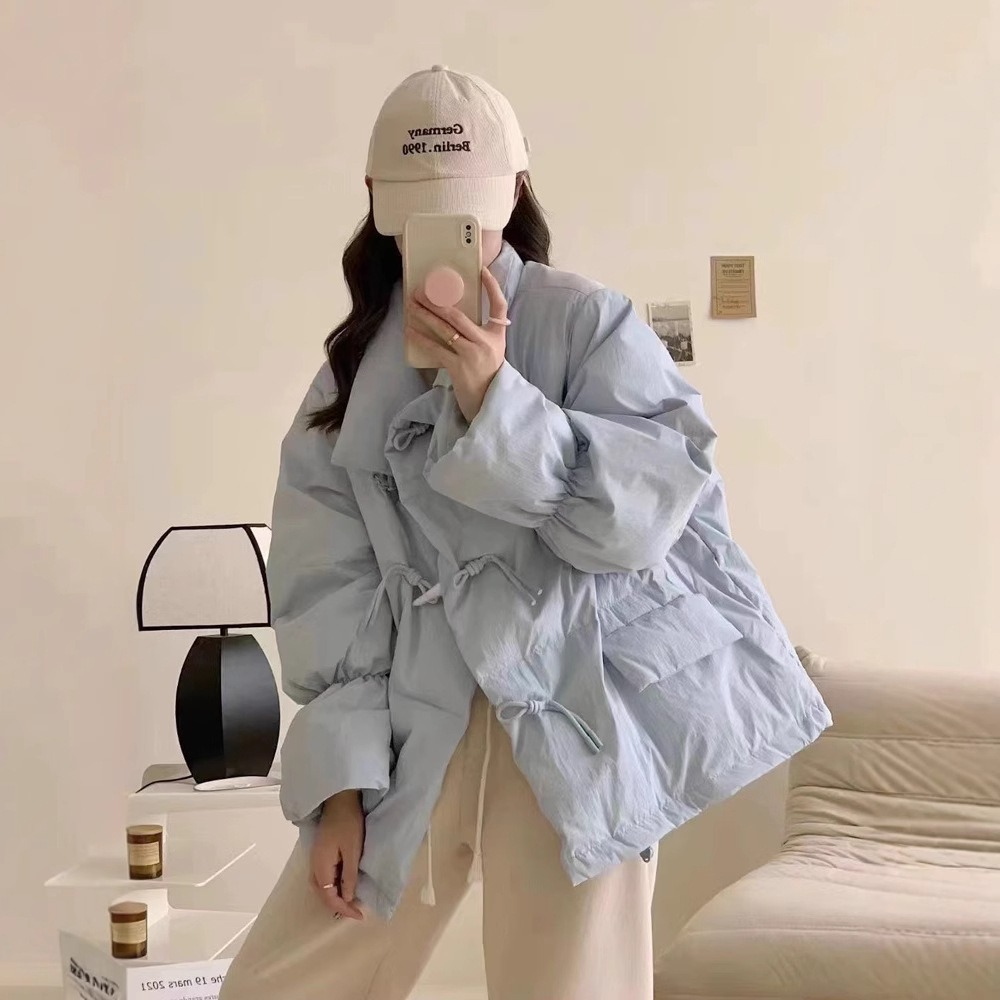 韩系羽绒棉服女短款2025年冬季新款韩版宽松牛角扣棉衣面包服外套