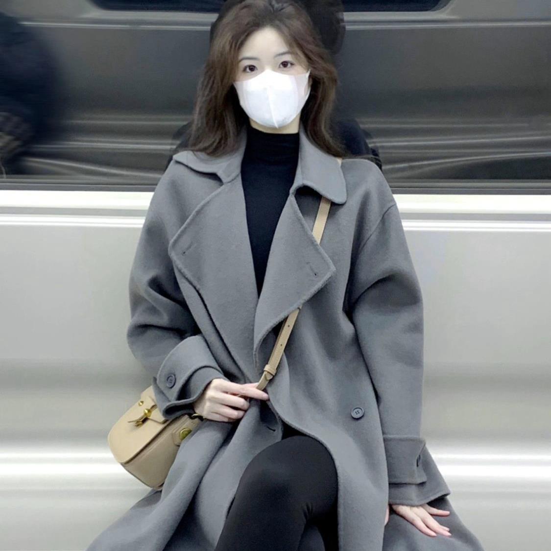 灰色呢子大衣女2024秋冬