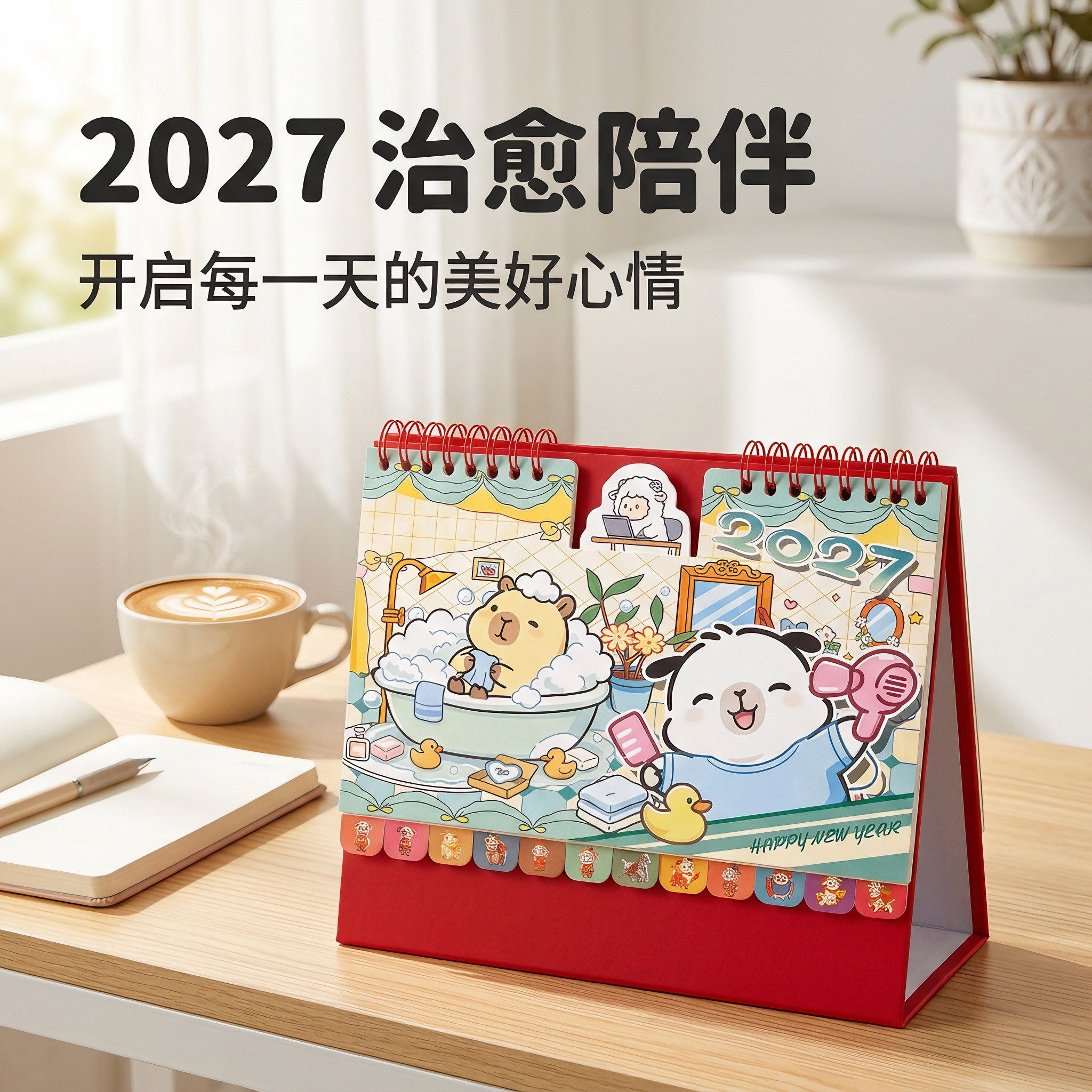 台历定制2027年新款日历高颜值可爱卡通创意桌面摆件办公室工作自律打卡大格子每日计划表羊年月历台历本定做