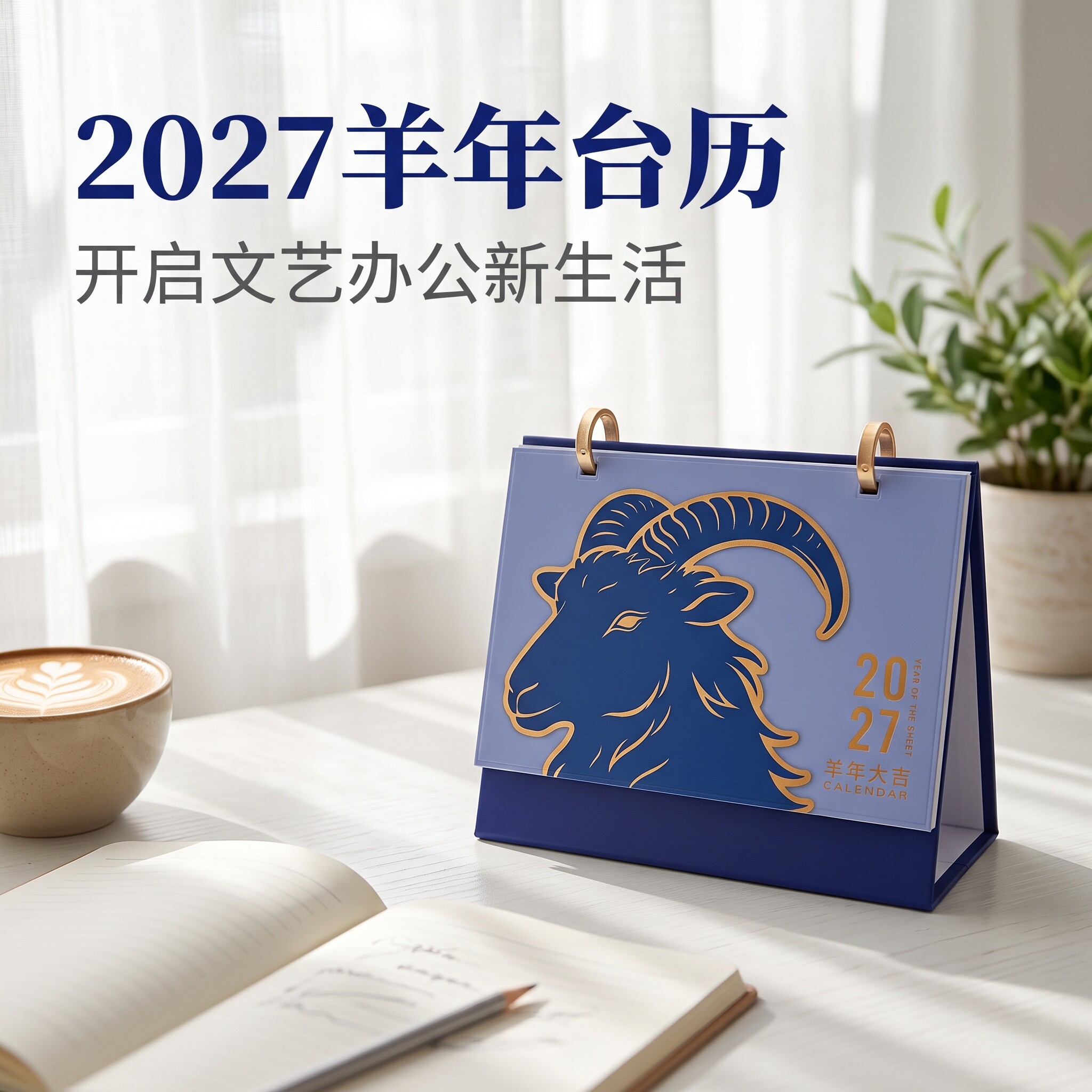 2027年台历简约工艺皮架桌面摆件创意翻页日历商务办公立式款定制新年历送客户礼品办公室公司会议室前台台历图片