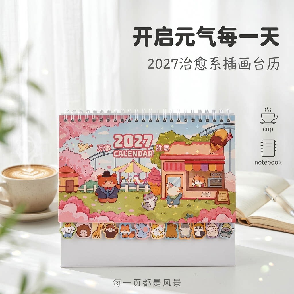 卡通台历2027年桌面创意摆件带索引办公室带工作月历订制翻页考研计划本自律打卡记事本日历封面印刷定制logo