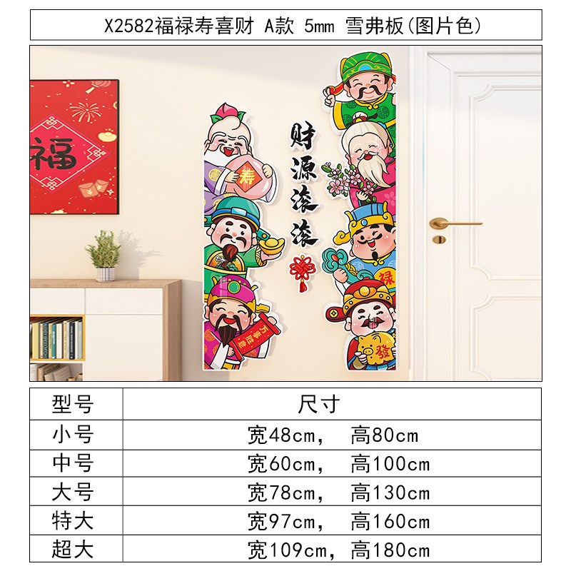 五福禄寿喜财神贴纸画临门电视机上方挂件背景墙面装饰2025过新年