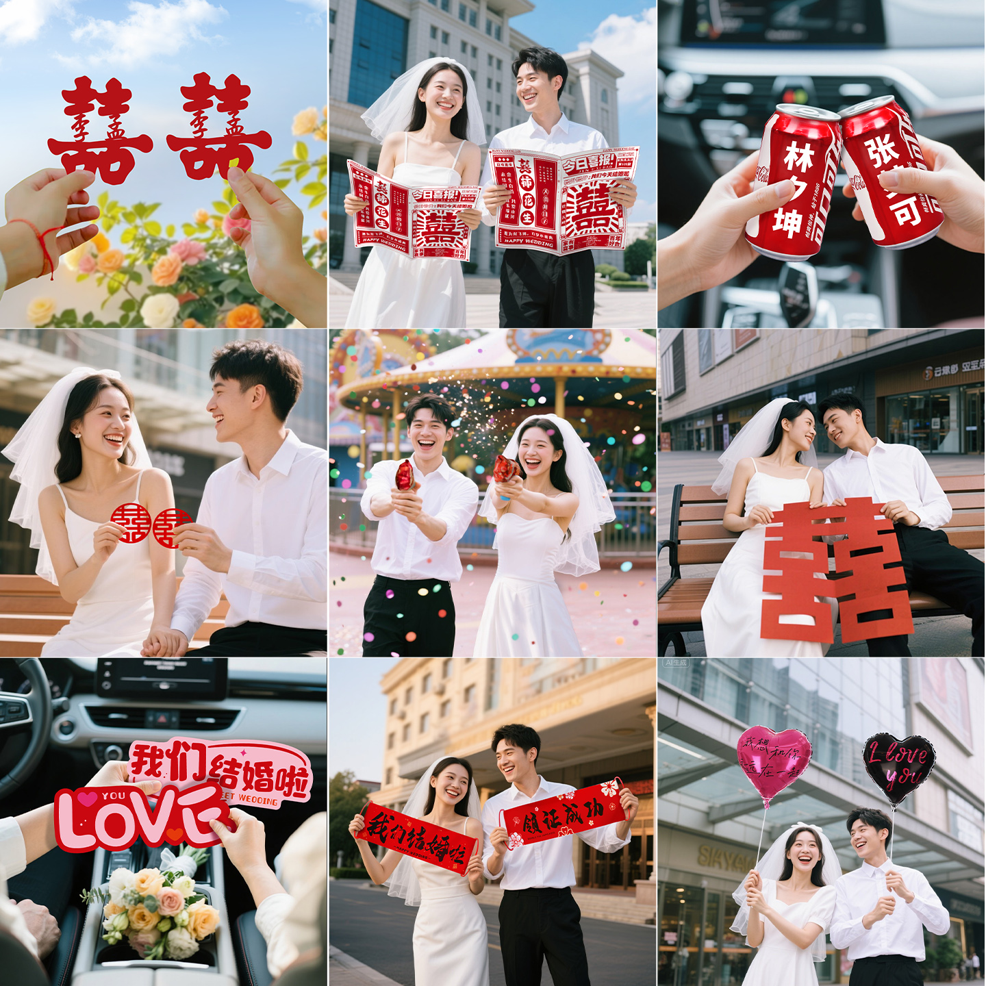 结婚喜字姓氏领证登记拍照小道具