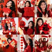 新年拍照道具2026马年手拉条幅福字装 饰公司年会春节过年氛围布置