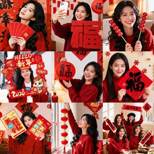 新年拍照道具2026马年手拉条幅福字装饰公司年会春节过年氛围布置