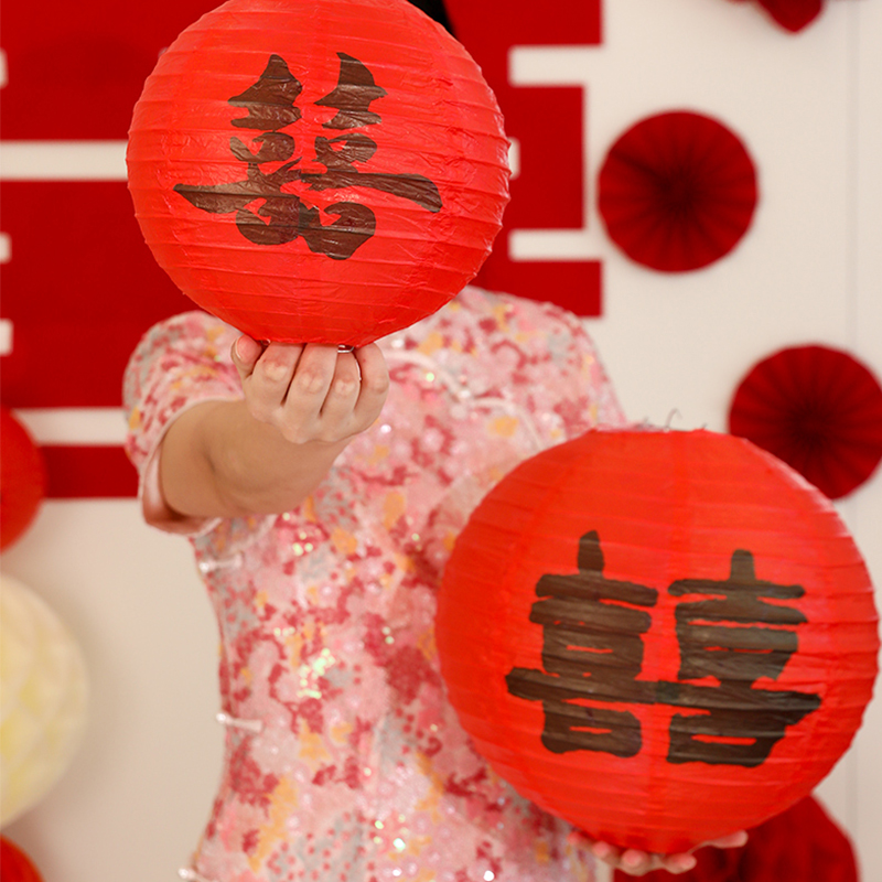 结婚礼红色喜字灯笼装饰婚房布置