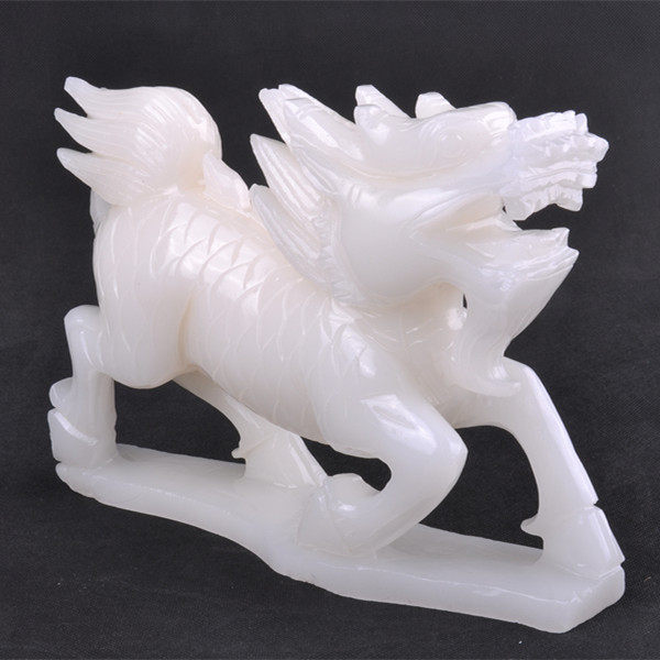 玉器工艺品 阿富汗白玉麒麟摆件风水玉器玉摆件