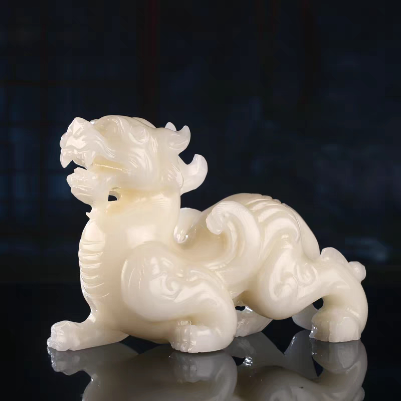 天然白玉貔貅摆件公母一对玉石雕刻招财镇宅办公室客厅玄关书房