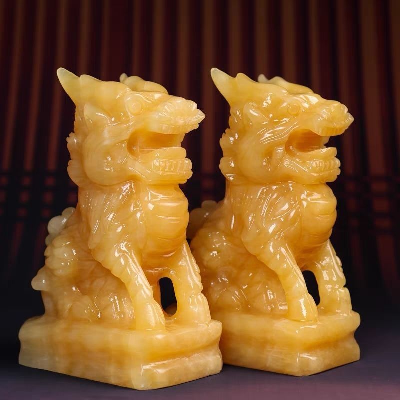 天然精品黄玉玉麒麟摆件招财镇宅办公室客厅玄关吉祥礼品开业乔迁