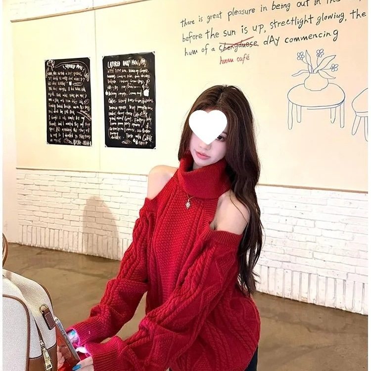 韩系针织衫女冬季新款慵懒风露肩镂空高领精致百搭高级感毛衣,女装/女士精品,毛针织衫,淘宝优惠券,粉丝福利购,淘宝优惠卷