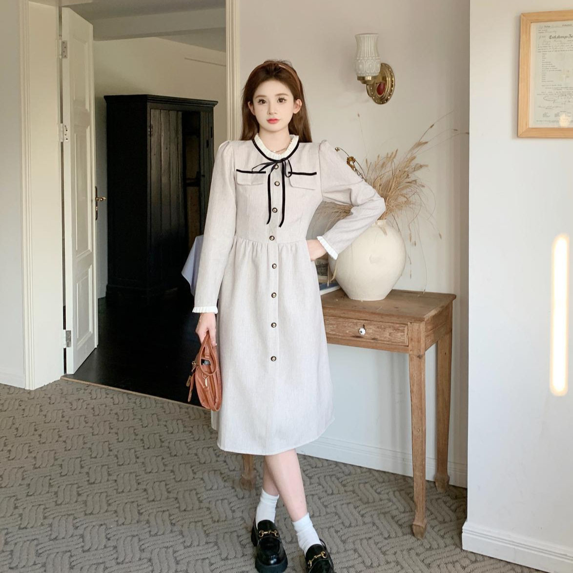 富家千金学院小香风连衣裙女秋冬俏皮洋气减龄收腰配大衣内搭裙子,女装/女士精品,连衣裙,淘宝优惠券,粉丝福利购,淘宝优惠卷