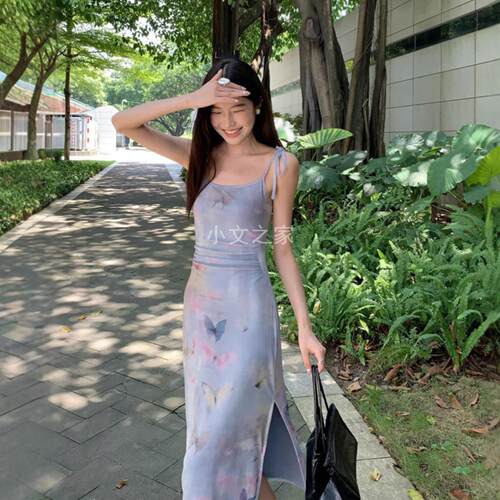 大码新中式蝴蝶网纱A字吊带裙