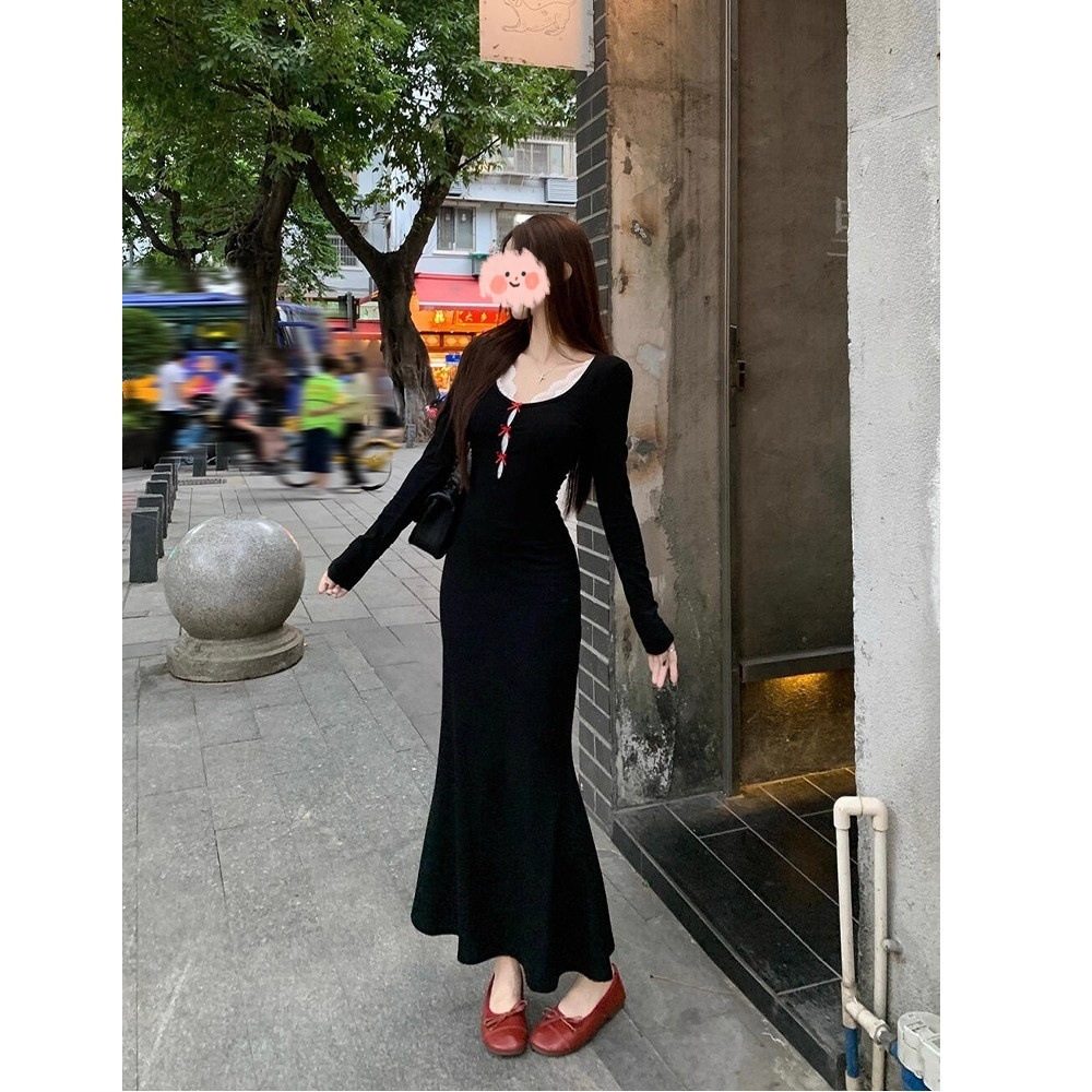 法式性感修身黑色针织鱼尾连衣裙女秋冬钓系约会裙内搭包臀长裙子,女装/女士精品,连衣裙,淘宝优惠券,粉丝福利购,淘宝优惠卷