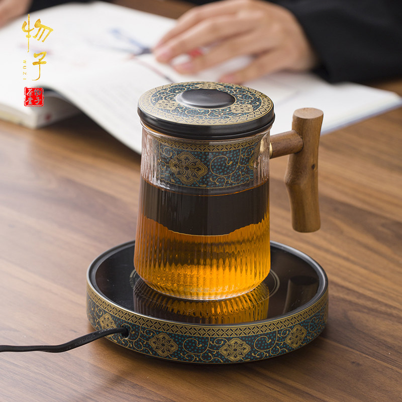 物子耐热玻璃茶杯茶水分离透明花恒温茶杯过滤带盖办公室泡茶水杯
