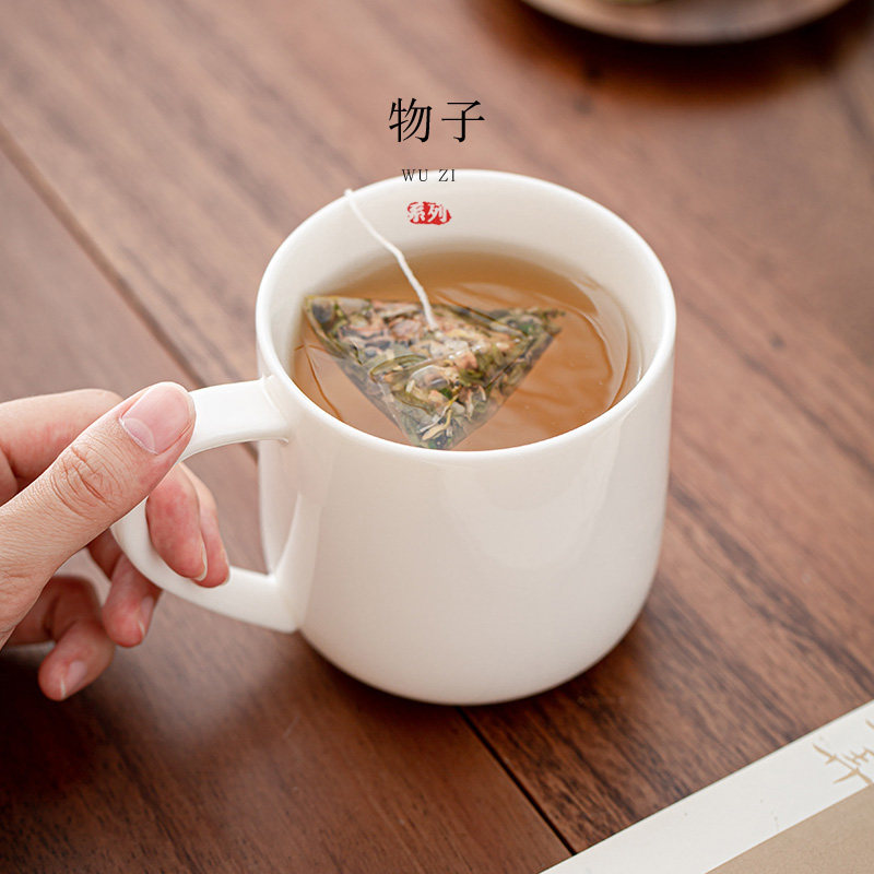 高级感茶杯白瓷马克杯羊脂玉瓷陶瓷杯子办公室水杯大容量男女家用