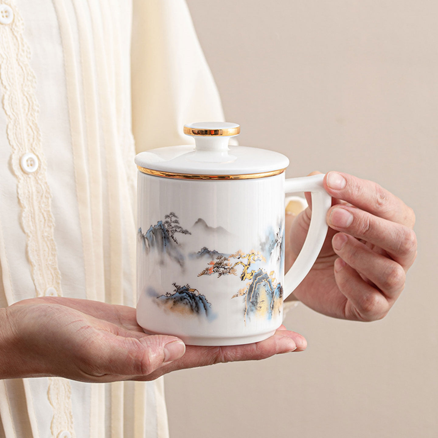 【毕业礼物】羊脂玉瓷办公杯新款水杯茶水分离陶瓷个人泡茶杯定制