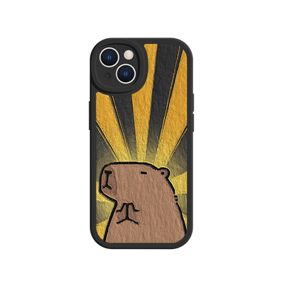 适用苹果系列羊皮可爱水豚手机壳