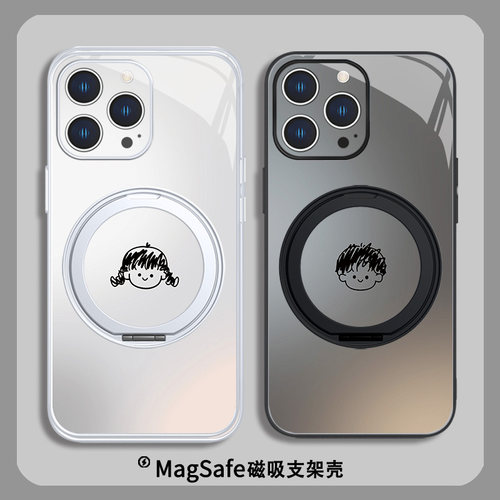 手绘男女孩创意手机壳适用苹果