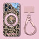 带挂绳HelloKitty磁吸手机壳适用苹果17系列 16自带支架手绳iPhone15plus黑皮凯蒂猫14豹纹13promax指环扣12