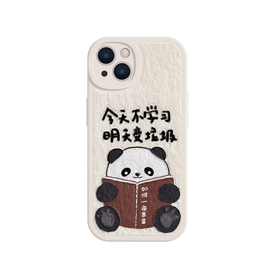 适用苹果小羊皮可爱熊猫手机壳