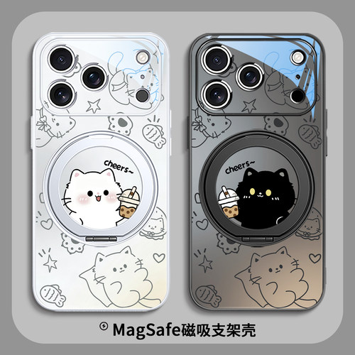 奶茶小猫情侣手机壳适用苹果