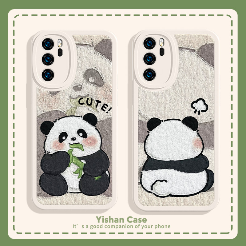 油画风可爱熊猫适用华为手机壳