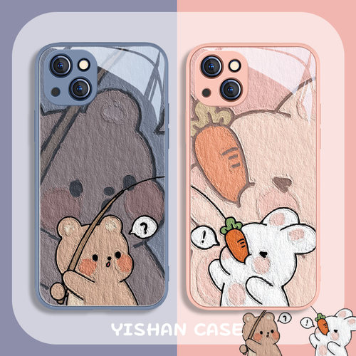 油画风小熊兔子适用苹果手机壳