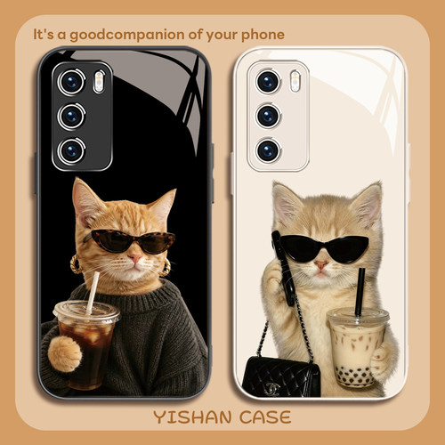 时尚潮牌猫咪情侣手机壳适用华为