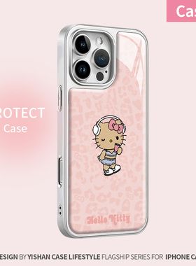 黑皮HelloKitty猫手机壳适用苹果17系列女款iPhone15PROMAX豹纹16卡通可爱14PLUS滴胶13pro网红凯蒂猫12高级
