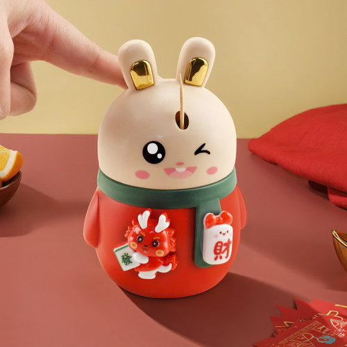 牙签盒2024新款牙签筒按压式自动弹出高颜值家用客厅高档网红兔子