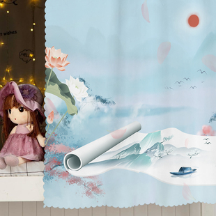 水墨大学生宿舍床帘上铺中古风下铺男生遮光强加厚寝室国潮桌围帘