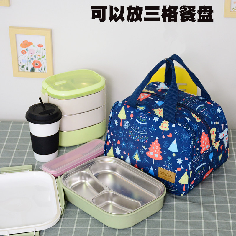 小学生专用保温饭盒手提包三隔便当包铝箔带饭包儿童拎饭兜饭盒袋